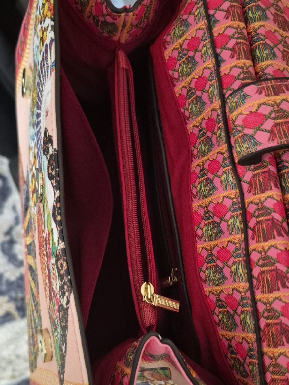 Pink Fan-Embellished Top-Handle Satchel - Picture 6 of 9